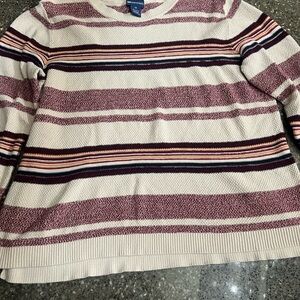 Northcrest Women's Woven Striped Sweater - Burgundy and Cream Plus Size 1X Cozy